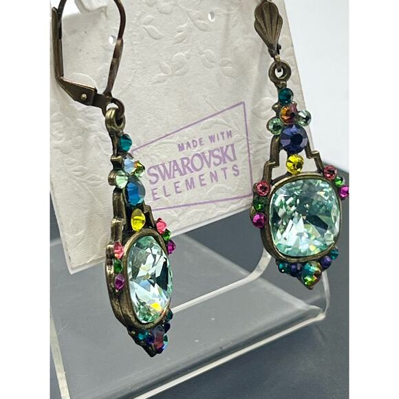 Anne Koplik Signed Cushion Cut Mint Swarovski Crystal Pierced Earrings New - Picture 9 of 15